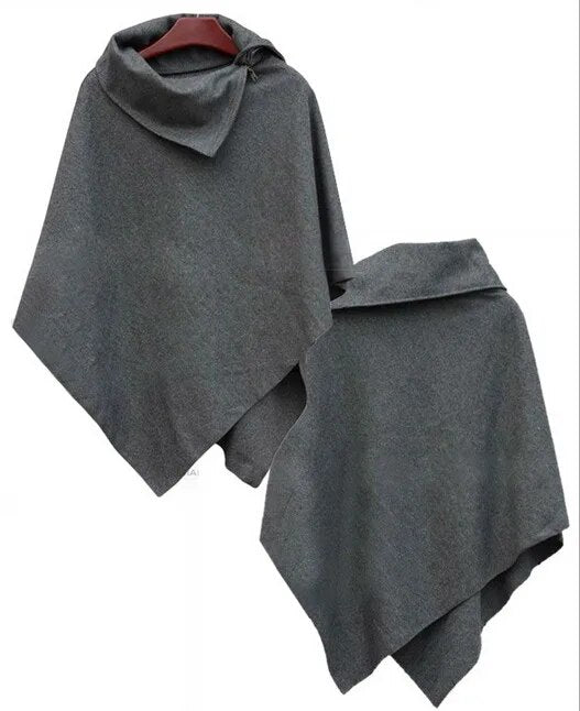 Women Poncho Cape Asymmetric Hem Cloak Solid Color Leisure Wool Blend Outwear Female Streetwear Wholesale Dropshipping Clothing