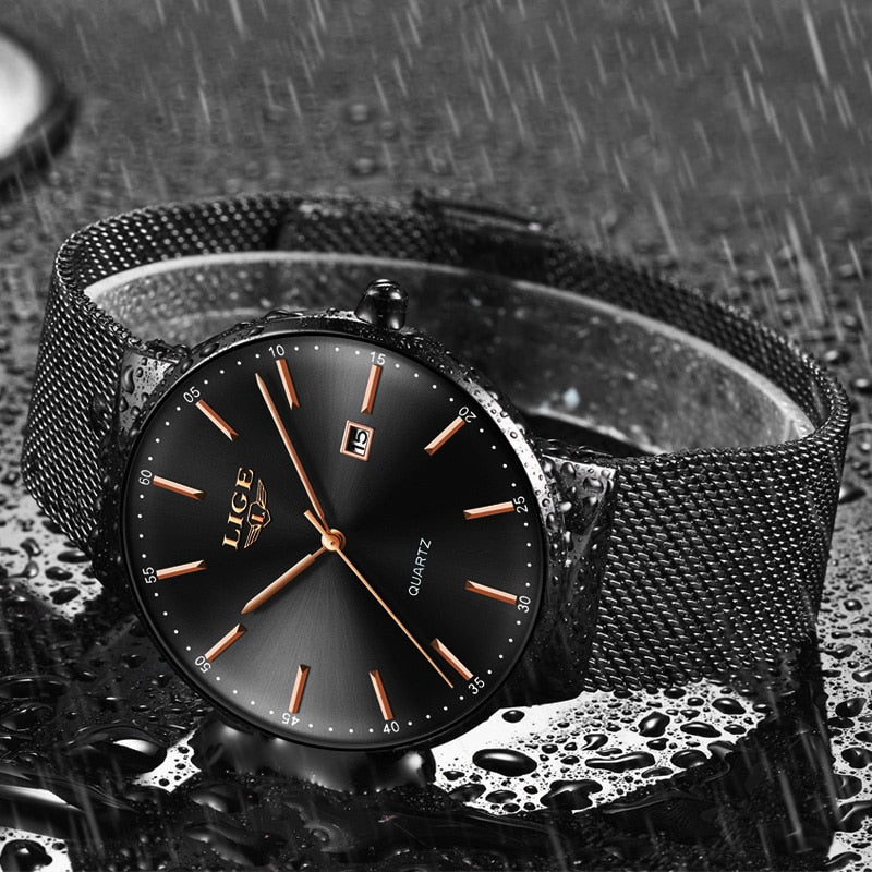 LIGE Mens Watches Fashion Ultra Thin Watch Man Waterproof Date Quartz WristWatch for Men Business Male Clock Relogio Masculino