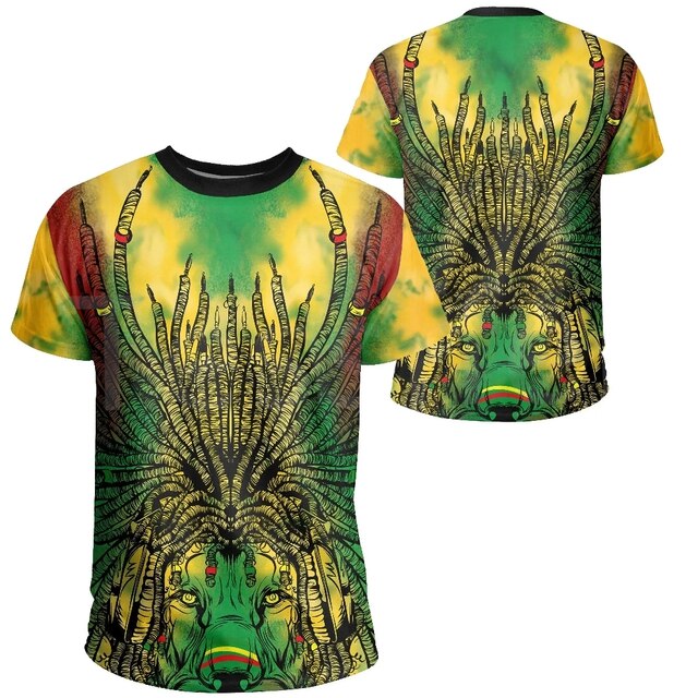 Summer Men's and Women's T-shirts Striped Jamaica Lion Emblem New Fashion 3D Printing T-shirt Short Sleeve Street Clothing Style