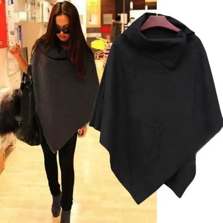 Women Poncho Cape Asymmetric Hem Cloak Solid Color Leisure Wool Blend Outwear Female Streetwear Wholesale Dropshipping Clothing