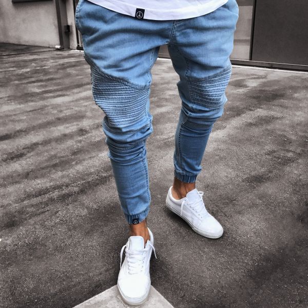 High Quality Men's Stretch Tight-fitting, Worn-out White Slim Jeans, Spring and Autumn New Long Jeans K14-881