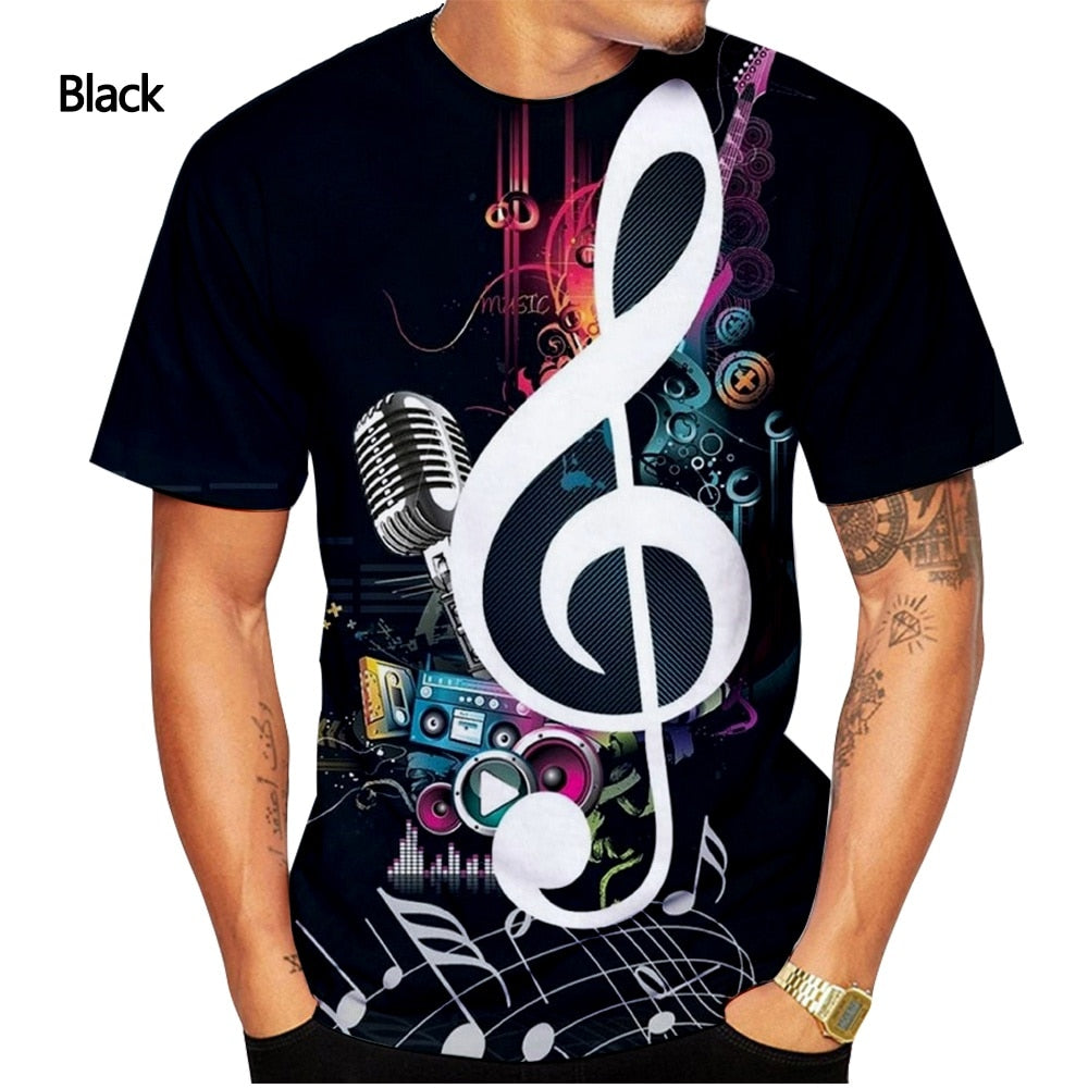 2023 Men T Shirt 3D Printed T-shirt Music Notes Fashion T-shirt Men's summer casual Funko Pop short-sleeved Shirt T-shirt