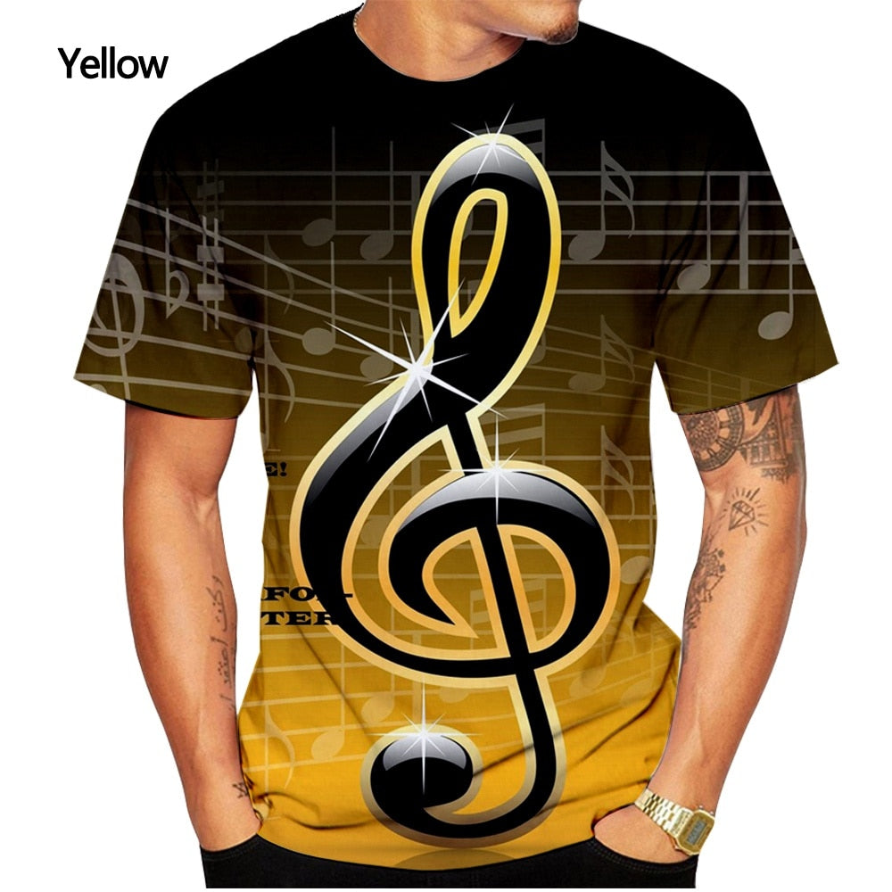 2023 Men T Shirt 3D Printed T-shirt Music Notes Fashion T-shirt Men's summer casual Funko Pop short-sleeved Shirt T-shirt