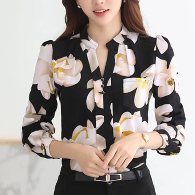 Women V-Neck Slim Chiffon Blouse Women's Clothing 2023 Office Work Wear Women Shirt Women Top Ladies Top Plus Size Blusa 882G