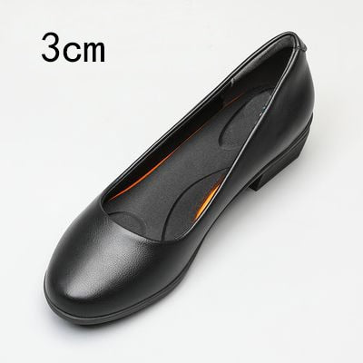 GKTINOO Black Leather Women's Work Shoes Pumps Thick Heels Round Head Shoes Soft Sole Professional Non-slip Hotel Work Shoes