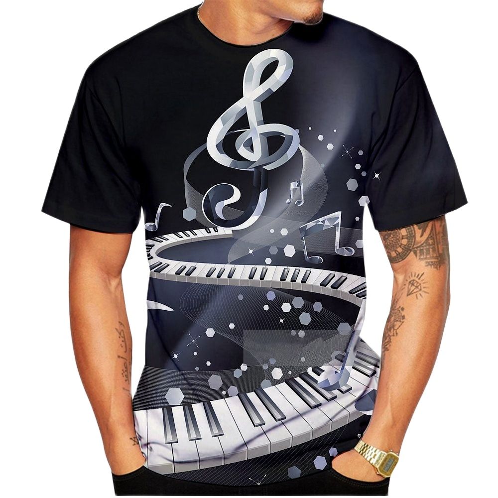 2023 Men T Shirt 3D Printed T-shirt Music Notes Fashion T-shirt Men's summer casual Funko Pop short-sleeved Shirt T-shirt