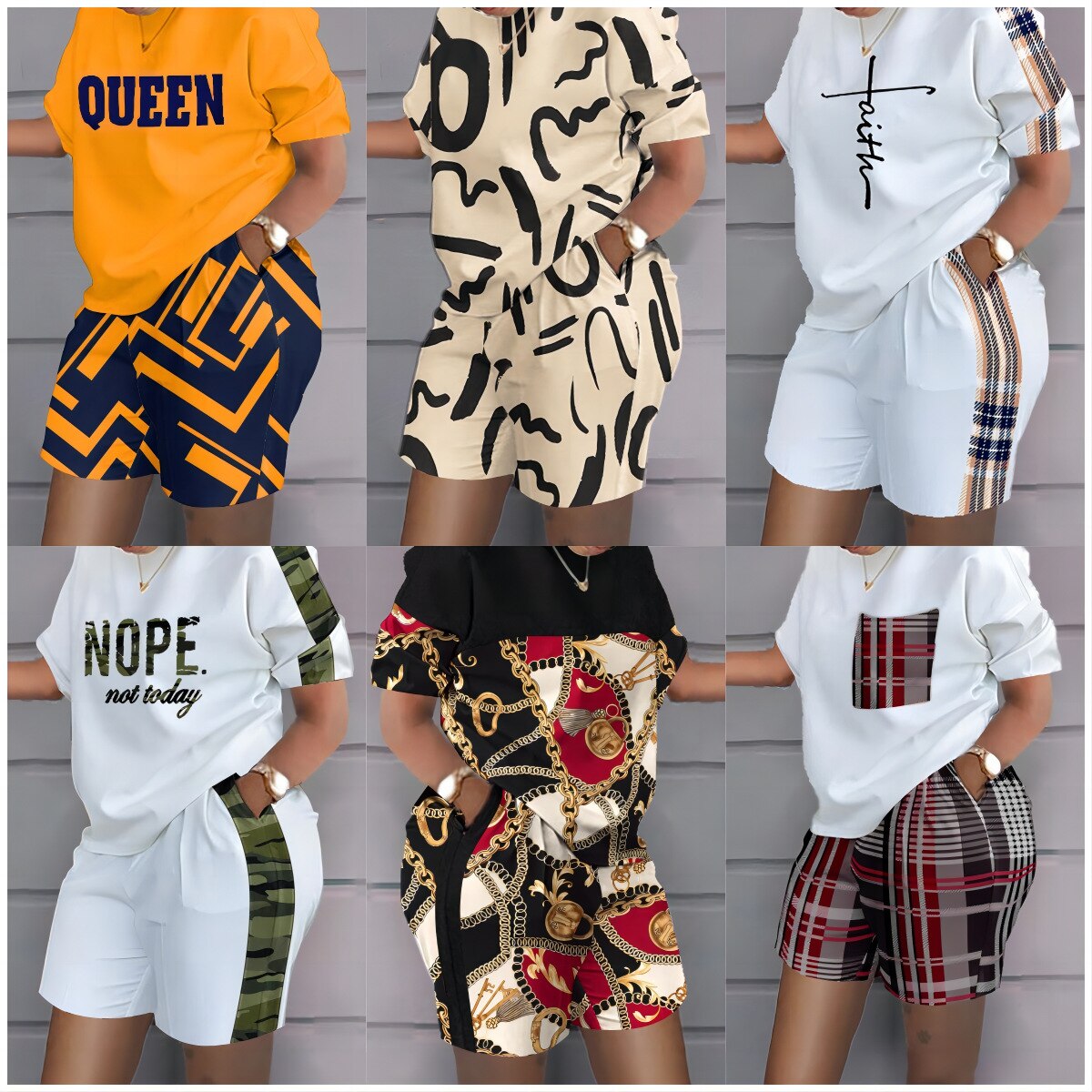 Summer Casual 2 Piece Set Women Letter Printed 2 Piece Outfit O Necke Short Sleeve T Shirt Top Shorts Suit with Pocket Women