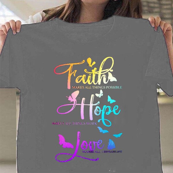 Colorful Faith Love Hope Print Women T Shirt Short Sleeve O Neck Loose Women Tshirt Ladies Tee Shirt Tops Camisetas Mujer