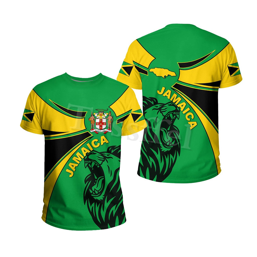 Summer Men's and Women's T-shirts Striped Jamaica Lion Emblem New Fashion 3D Printing T-shirt Short Sleeve Street Clothing Style