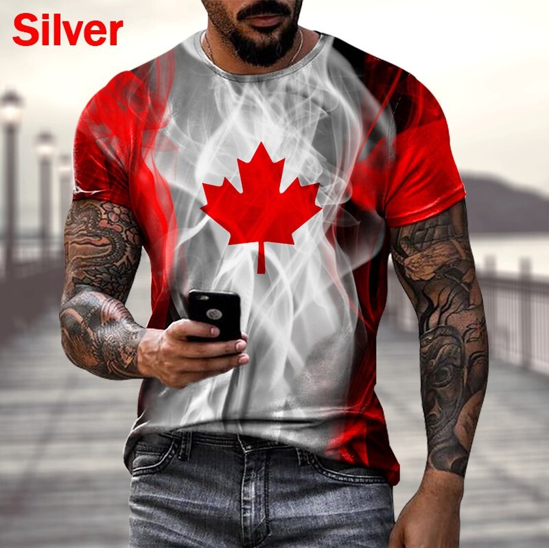 2022 new fashion men's Harajuku Canadian flag print T-shirt short-sleeved O-neck casual creative large size shirt for men