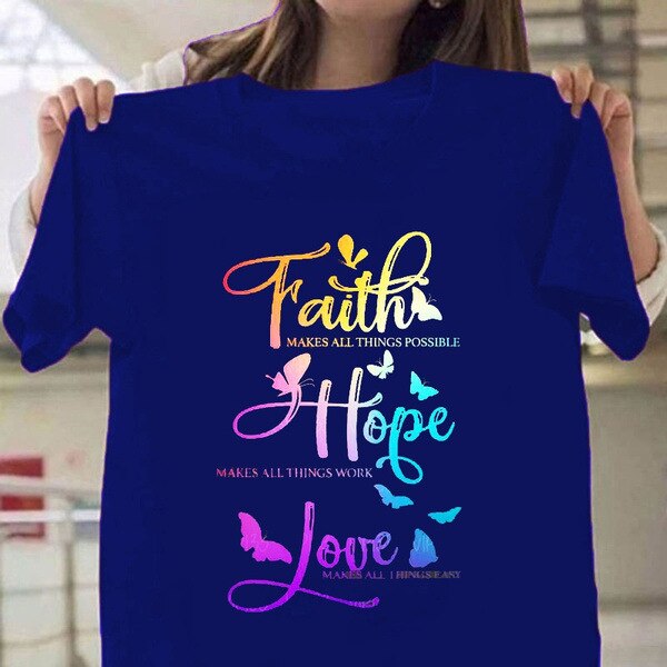 Colorful Faith Love Hope Print Women T Shirt Short Sleeve O Neck Loose Women Tshirt Ladies Tee Shirt Tops Camisetas Mujer