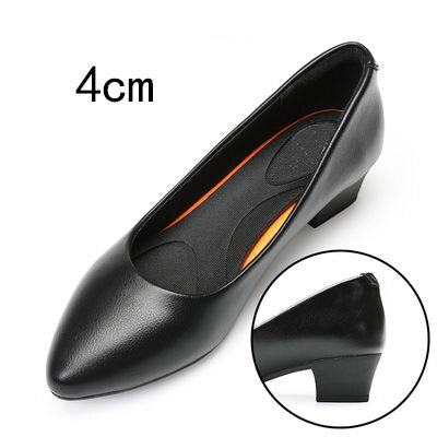 GKTINOO Black Leather Women's Work Shoes Pumps Thick Heels Round Head Shoes Soft Sole Professional Non-slip Hotel Work Shoes