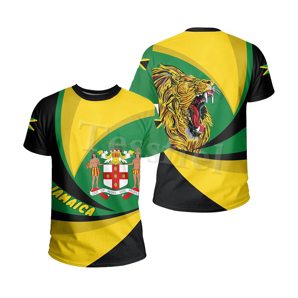 Summer Men's and Women's T-shirts Striped Jamaica Lion Emblem New Fashion 3D Printing T-shirt Short Sleeve Street Clothing Style