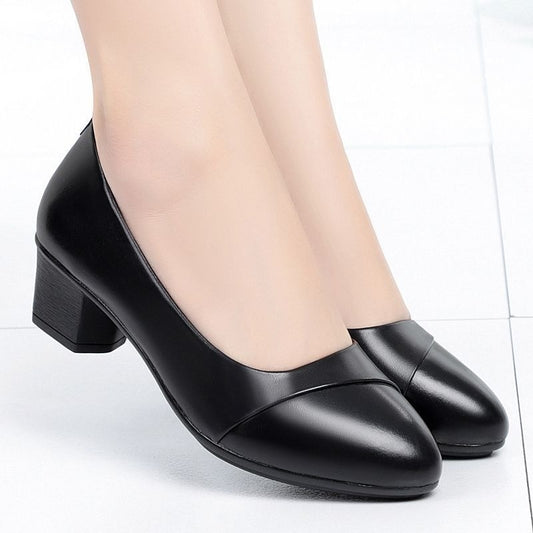 BKQU 2022 Women Soft Leather Low Heel Shoes Comfortable Soft Sole Middle-aged Sandals Mid Heel Work Shoes New Arrival