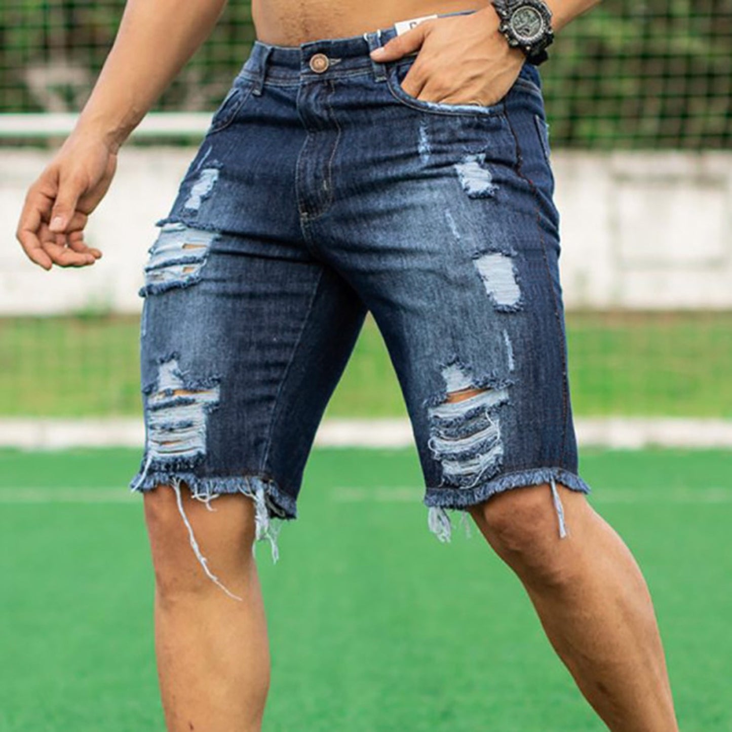 2023 Summer Men's Fashion Ripped Jeans Shorts Male Denim Shorts Thin Breathable Soft Casual Short Pants Streetwear