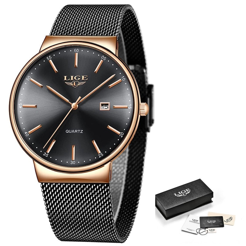 LIGE Mens Watches Fashion Ultra Thin Watch Man Waterproof Date Quartz WristWatch for Men Business Male Clock Relogio Masculino