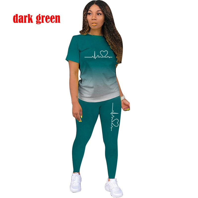 Summer Two Piece Set Women Tracksuits Sets ECG Printed T Shirt Pants Sports Suit For Women Clothing