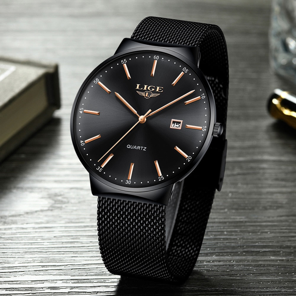 LIGE Mens Watches Fashion Ultra Thin Watch Man Waterproof Date Quartz WristWatch for Men Business Male Clock Relogio Masculino