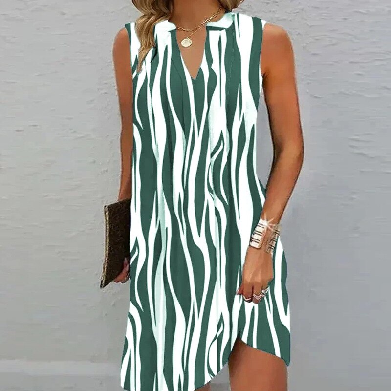 2023 Summer Casual Women Dress V Neck Folds Pleated Party Dress Elegant Solid Office Lady Sexy Sleeveless Tank Beach Dress