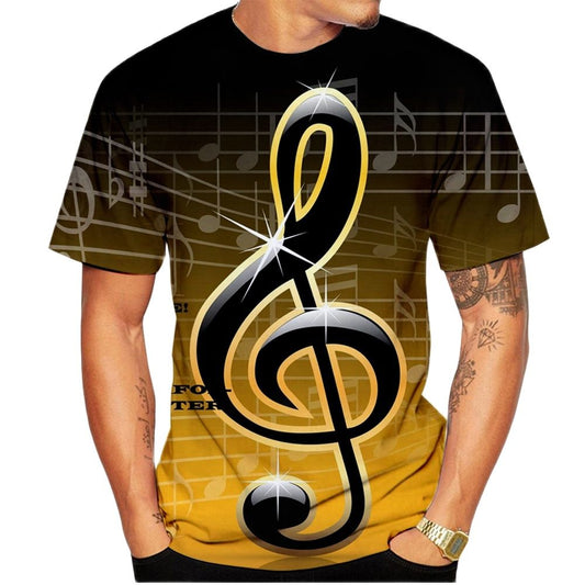 2023 Men T Shirt 3D Printed T-shirt Music Notes Fashion T-shirt Men's summer casual Funko Pop short-sleeved Shirt T-shirt