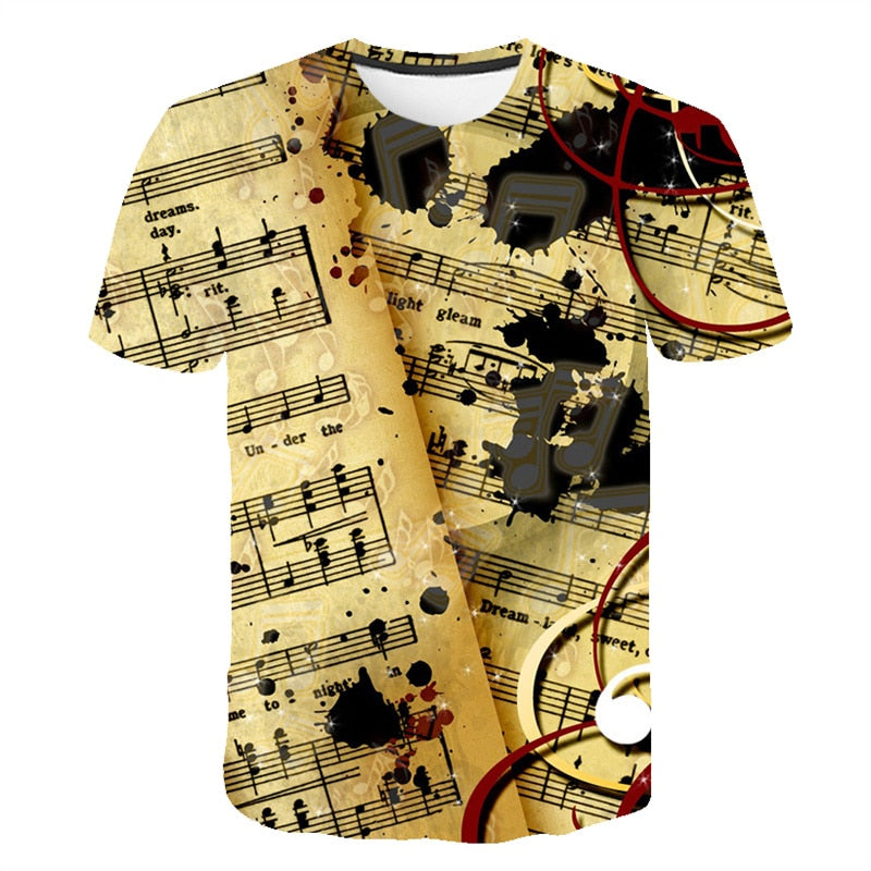 2023 Men T Shirt 3D Printed T-shirt Music Notes Fashion T-shirt Men's summer casual Funko Pop short-sleeved Shirt T-shirt