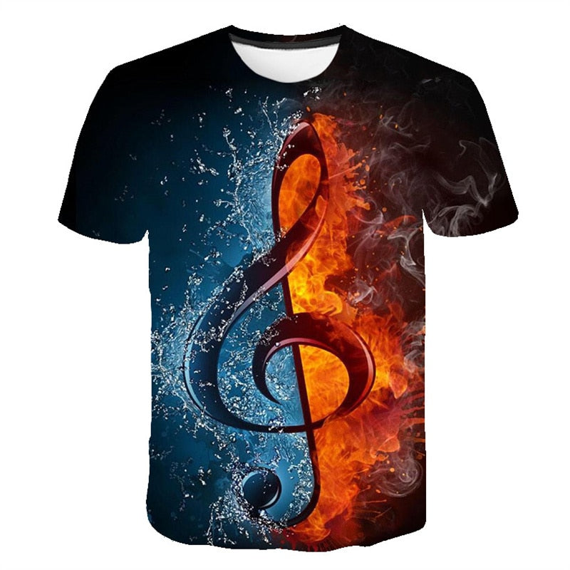 2023 Men T Shirt 3D Printed T-shirt Music Notes Fashion T-shirt Men's summer casual Funko Pop short-sleeved Shirt T-shirt