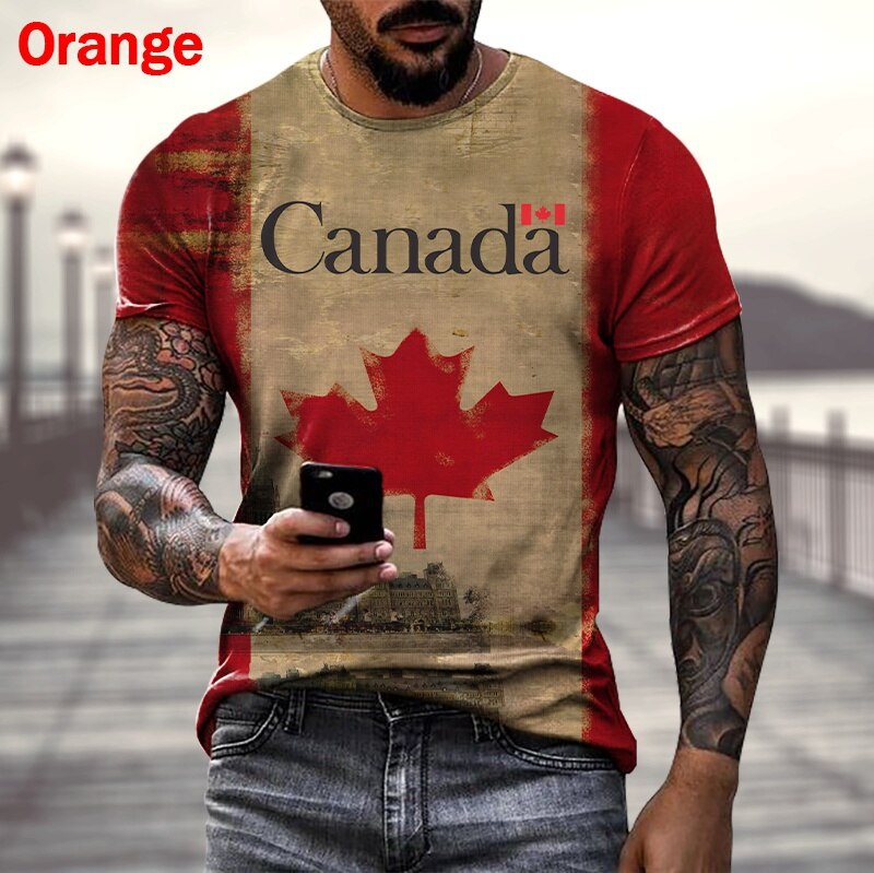 2022 new fashion men's Harajuku Canadian flag print T-shirt short-sleeved O-neck casual creative large size shirt for men