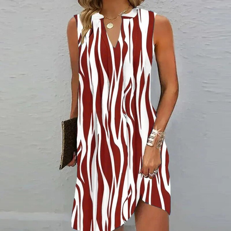 2023 Summer Casual Women Dress V Neck Folds Pleated Party Dress Elegant Solid Office Lady Sexy Sleeveless Tank Beach Dress