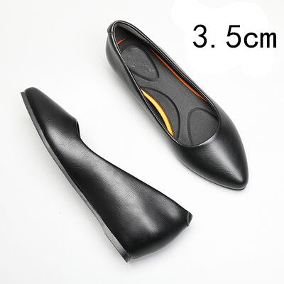 GKTINOO Black Leather Women's Work Shoes Pumps Thick Heels Round Head Shoes Soft Sole Professional Non-slip Hotel Work Shoes